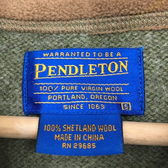 Pendleton Shetland Wool Olive Green Quarter Zip suede elbow patch sweater SP - Picture 4 of 16